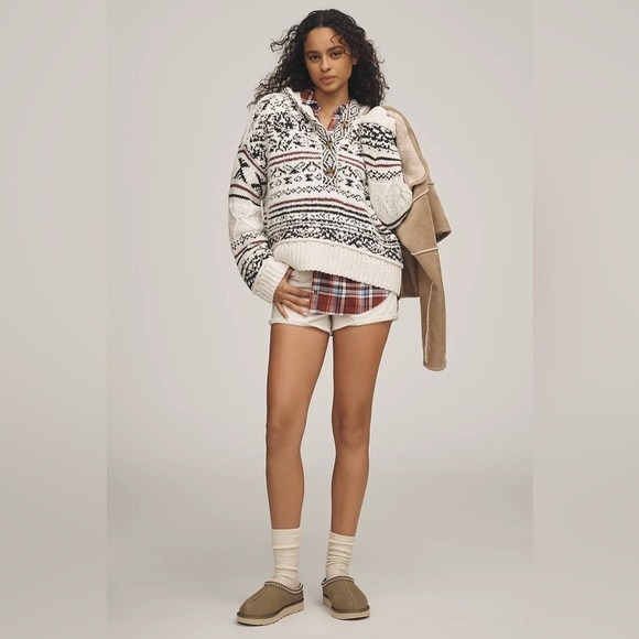 NWT! Anthropologie Ivory and Black Pilcro Relaxed Hooded Sweater - Size XS 🍟 - Picture 5 of 16
